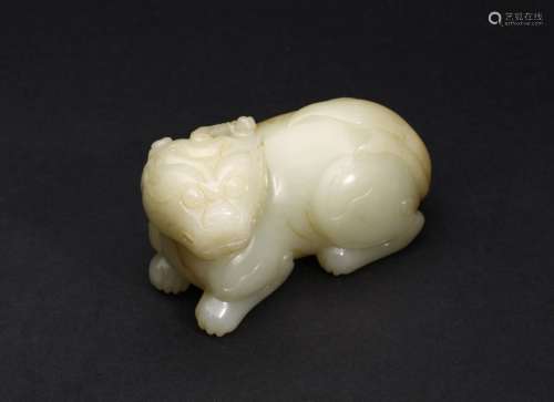 A WHITE JADE CARVED BIXIE