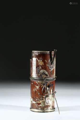 A CHINESE ROSEWOOD MOTHER OF PEARL INLAID OPIUM EWER