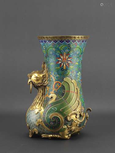 A GILT BRONZE CLOISONNE ENAMEL PHOENIX VESSEL