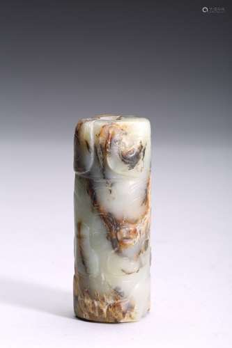 A JADE CARVED CYLINDRICAL TUBE