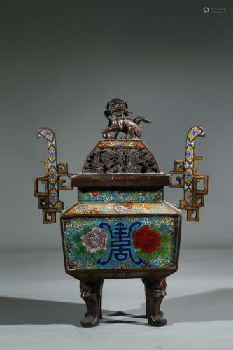 A CLOISONNE ENAMEL CENSER AND COVER