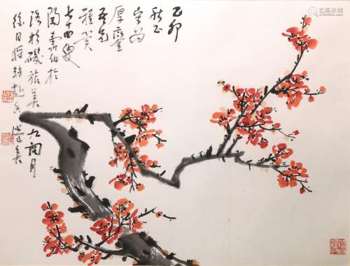 TAO SHOUBO: COLOR AND INK ON PAPER 'PLUM BLOSSOM' PAINTING