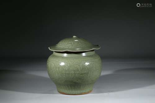 A LONGQUAN CELADON JAR AND COVER