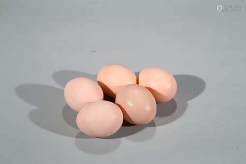 A SET OF FIVE SHOUSHAN STONE 'EGG' CARVINGS