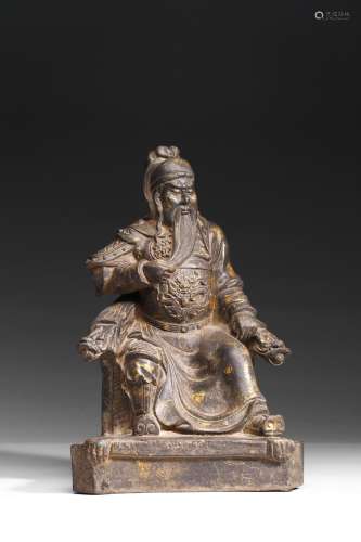 A BRONZE FIGURE OF SEATED GUANYU