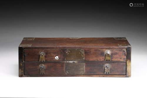 A JICHIMU CARVED STORAGE BOX WITH TWO DRAWERS