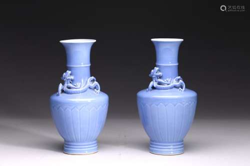 A PAIR OF BLUE GLAZED 'CHILONG' VASES