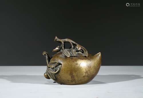 A BRONZE 'PEACH' CENSER AND COVER