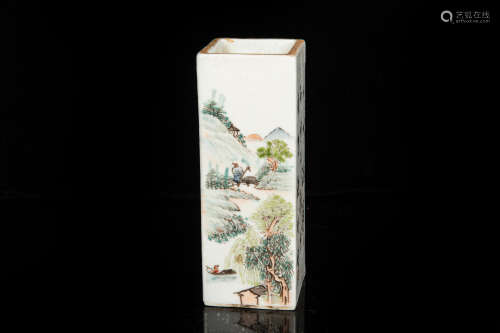 FAMILLE ROSE 'LANDSCAPE SCENERY' BRUSH POT