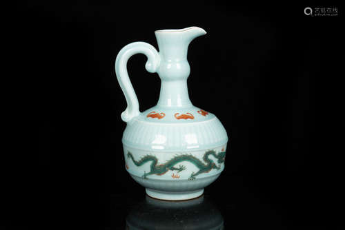 FAMILLE ROSE TEAL GROUND 'DRAGON' EWER