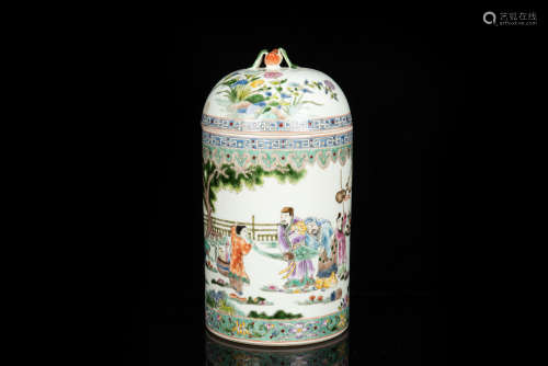 FAMILLE ROSE 'PEOPLE' JAR WITH COVER