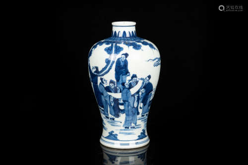 BLUE AND WHITE 'PEOPLE' VASE, MEIPING