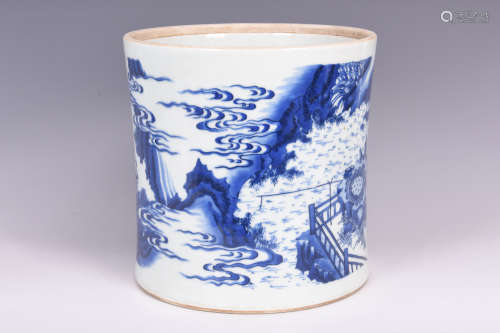 BLUE AND WHITE 'PEOPLE' BRUSH POT