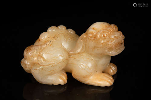 WHITE JADE CARVED 'MYTHICAL BEAST' FIGURE