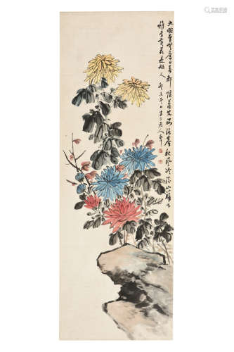 CHEN BANDING: INK AND COLOR ON PAPER PAINTING 'CHRYSANTHEMUM FLOWERS'
