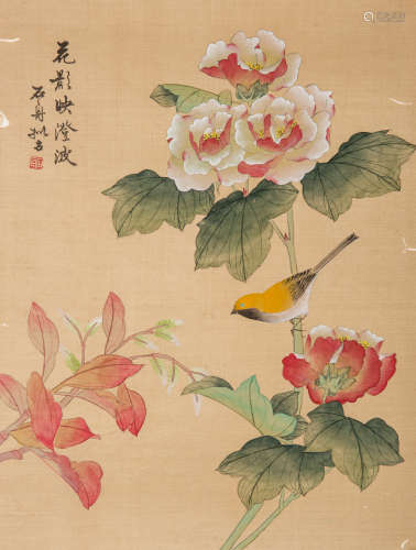 SHI ZHOU: INK AND COLOR ON SILK PAINTINGS 'FLOWERS AND BIRDS'