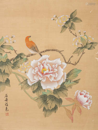 SHI ZHOU: INK AND COLOR ON SILK PAINTINGS 'FLOWERS AND BIRDS'
