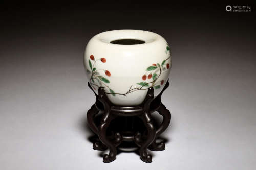 WUCAI 'FRUITS' SPITTOON WITH WOODEN STAND