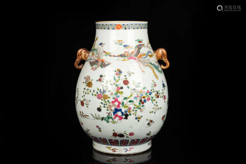 FAMILLE ROSE 'PHOENIX AND FLOWERS' VASE, ZUN