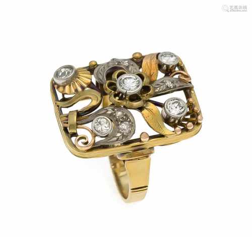 Altschliff-Diamant-Brillant-Ring GG/WG/RG 585/000 mit einem Brillanten 0,15 ct feinesWeiß- Weiß (G-