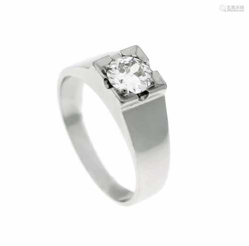 Altschliff-Diamant-Ring WG 585/000 mit einem Brillanten 0,66 ct W/PI1, RG 54, 6,3 gOld cut diamond