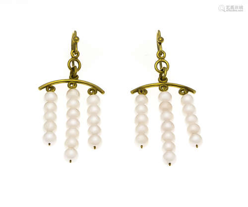 Perlen-Ohreinhänger GG 585/000 mit je 17 Zuchtperlen 5 mm, L. 67 mm, 12,9 gPearl earring pendant