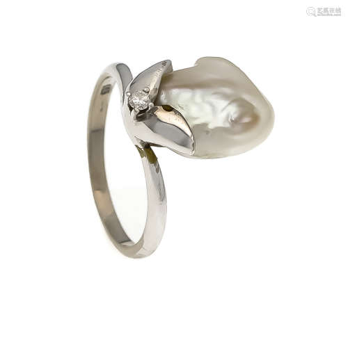 Drachenzahnperlen-Brillant-Ring WG 585/000 mit einer weißen Drachenzahnperle 16 x 12 mmund einem