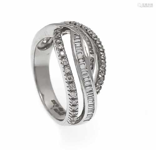 Brillant-Ring WG 750/000 mit Brillanten und Diamant-Baguettes, zus. 84.ct TW/VS, RG 54,6,4 gBrillant