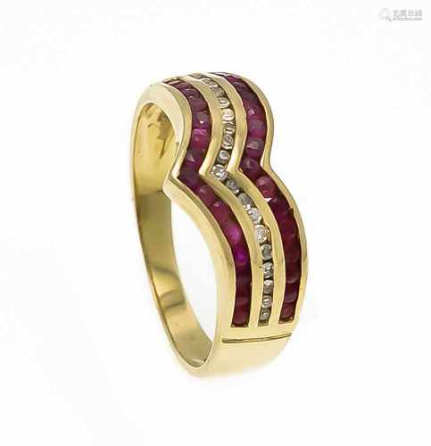 Rubin-Diamant-Ring GG 750/000 mit rund fac. Rubinen in guter Farbe und Diamanten, zus.0,10 ct W/SI