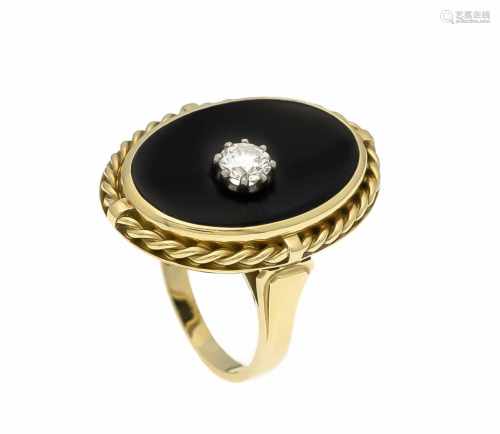 Onyx-Brillant-Ring GG 585/000 mit einem Brillanten 0,43 ct l.get.W/VS, RG 54, 10,0 gOnyx diamond