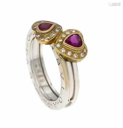 Bulgari Rubin-Brillant-Ring WG/GG 750/000 mit 2 tropfenförmig fac. Rubinen 5 x 4 mm und