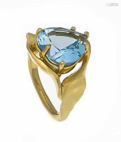 Blautopas-Ring GG 585/000 mit einem herzförmig fac. Blautopas 12 mm, Meisterpunze, RG 50,6,4 gBlue