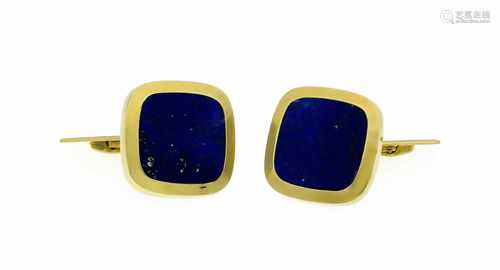 Lapislazuli-Manschetten-Knöpfe GG 585/000 mit 2 LapislLazuli-Elementen 15 x 15 mm, L. 19,2mm, 12,7