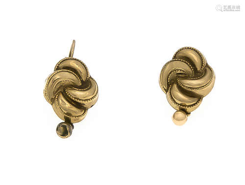 Schaumgold-Ohrringe um 1850, Rückseite Gold, l.best., L. 24,5 mm, 1,4 gFoam gold earrings around