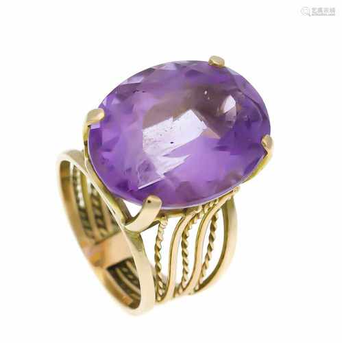 Amethyst-Ring GG 585/000 mit einem oval fac. Amethyst 22 x 16,5 mm, RG 53, 10,6 gAmethyst ring GG