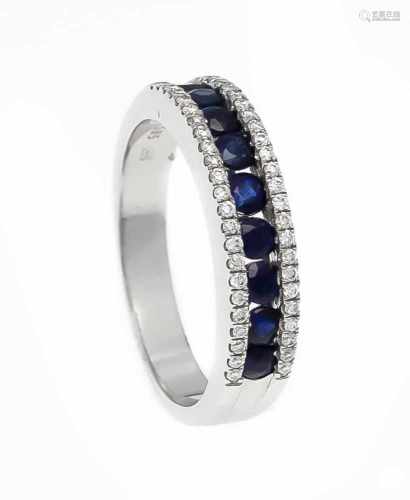 Saphir-Brillant-Ring WG 585/000 mit rund fac. Saphiren 2,7 mm in guter Farbe undBrillanten, zus. 0,