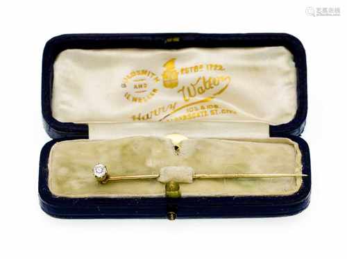 Altschliff-Diamant-Nadel GG 625/000 (15 KT) mit einem Altschliff-Diamanten 0,15 ctl.get.W/SI, auch