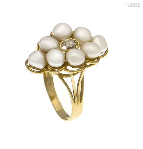 Perlen-Brillant-Ring GG 585/000 mit 8 Zucht-Perlen 5 mm und einem Brillanten 0,03 ctl.get.W/PI, RG
