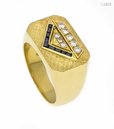 Saphir-Brillant-Ring GG 585/000 mit 9 fac. Saphiren in sehr guter Farbe und Brillanten,zus. 0,40