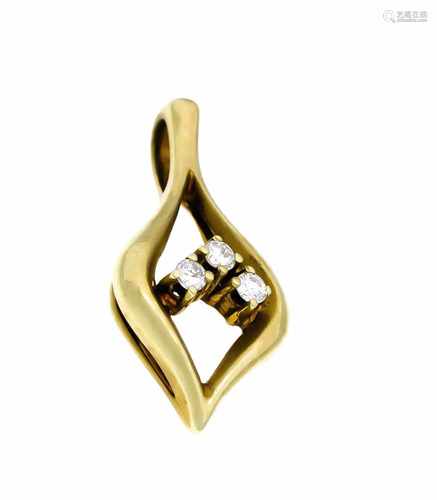 Brillant-Anhänger GG 585/000 mit 3 Brillanten, zus. 0,15 ct TW/VS, L. 25,5 mm, 2,6 gBrillant pendant