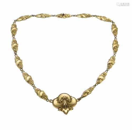 Schaumgold-Collier um 1890 Mittelstück 38 x 30 mm und Elemente 18 x 10 mm, Kastenschließe,L. 47,5