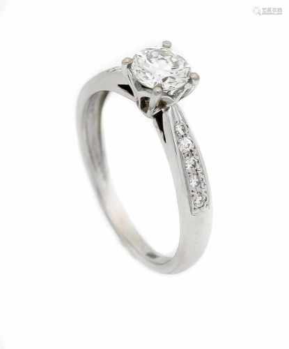 Brillant-Ring WG 585/000 mit einem Brillanten 0,50 ct l.get.W/SI und Diamanten, zus. 0,03ct, RG