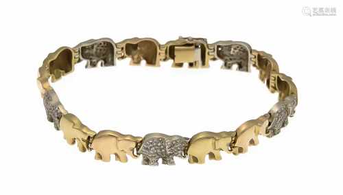 Brillant-Armband Elefanten GG 750/000 ungest., gepr.,aneinander gereihte Elefanten,teilweise besetzt