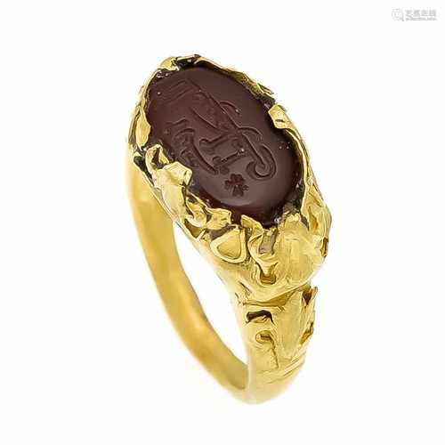 Edelstein-Ring Gold altrömisch mit Edelstein graviert, 14 x 9 mm, RG 54, 8,5 gGemstone ring gold old