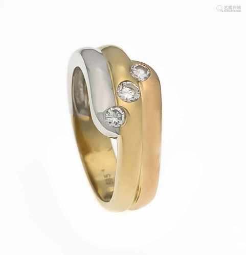 Brillant-Ring RG/GG/WG 585/000 mit 3 Brillanten, zus. 0,30 ct W/lupenrein, RG 56, 4,8 g,mit