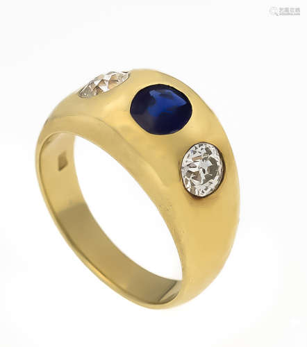 Saphir-Altschliff-Diamant-Ring GG 585/000 mit einem oval fac. Saphir 1,45 ct in guterFarbe und 2