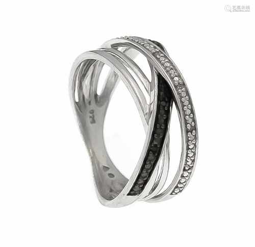 Diamant-Ring Silber 925/000 rhodiniert mit schwarzen und weißen Diamanten, RG 54, 3,8 gDiamond