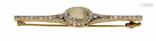 Altschliff-Diamant-Perlen-Brosche GG/WG 585/000 mit einer weißen Perle 9,5 x 8 mm undAltschliff-