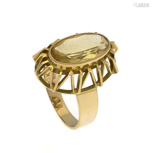 Citrin-Ring GG 585/000 mit einem oval fac. Citrin 15,8 x 8,0 mm, RG 56, 6,1 gCitrine ring GG 585/000