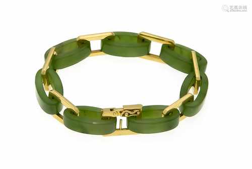 Jade-Armband GG 750/000 ungest., gepr., mit 7 Jade-Elementen 23 x 7 mm, Kastenschließe mitSI-Acht,